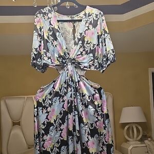 Topshop Black and Purple Floral Maxi Dress Size 14